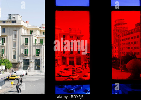 Colored panes of glass in the historic Hidjaz Station, Hedschas, Hidjaz, Damascus, Syria, Middle East, Asia Stock Photo
