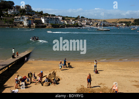 The beach at East Portlemouth with views across the harbour to Salcombe, Devon, England Stock Photo