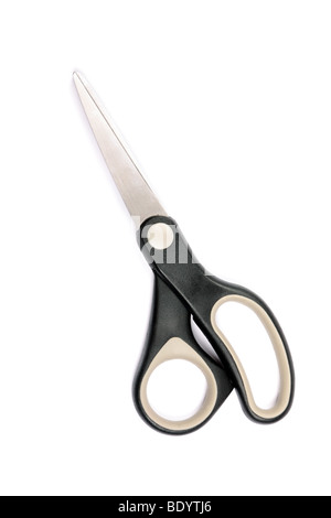 Black office scissors isolated on white background. Full frame studio shot. Stock Photo