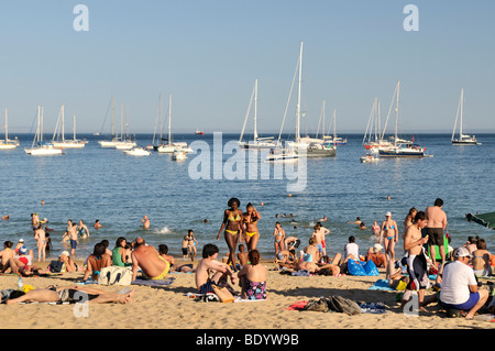 Bathers on a beach in Cascais, near Lisbon, Portugal, Europe Stock Photo