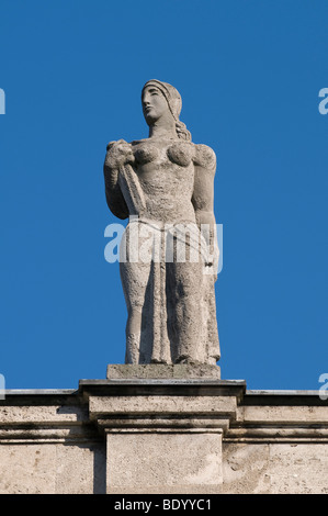 Bonn University main building, female statue located on the front side facing the city, North Rhine-Westphalia, Germany, Europe Stock Photo