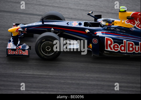 Red Bull Racing driver Sebastian Vettel of Germany steers his car during the 2009 Fia Formula One Malasyan Grand Prix at the Sep Stock Photo