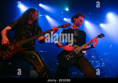 Bass player and guitarist Nils Middelhauve Philip Restemeier of the German symphonic metal band Xandria live at Z7 in Pratteln, Stock Photo