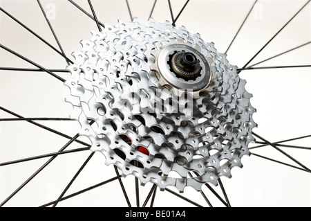 Rear sprockets on the wheel of a mountain bike Stock Photo