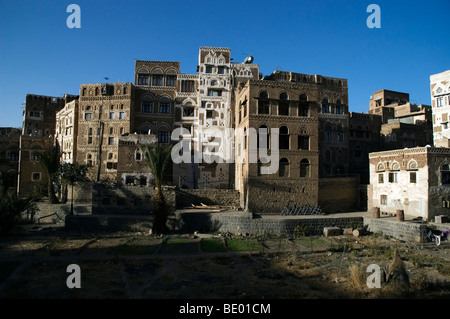 Old tower houses and traditional architecture in the Old City of Sana'a, Yemen. Stock Photo