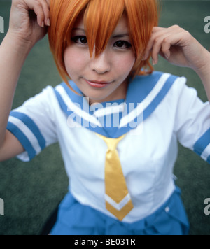 Cosplay anime costumes worn at Kyoto International Manga Museum. Stock Photo