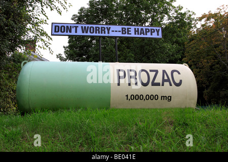 Propane tank painted as Prozac pill, Rock City, NY Stock Photo
