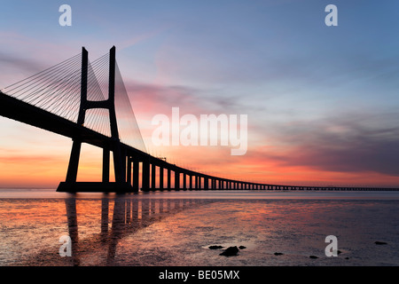 Vasco da Gama bridge at sunrise Stock Photo