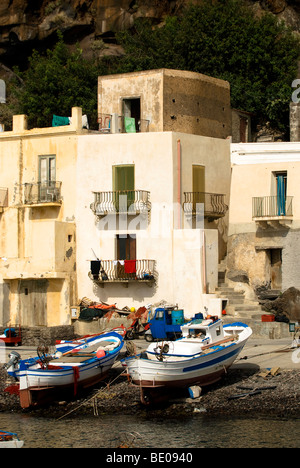 Fisherman and boats, Filicudi, Eolie Islands, Sicily, Italy Stock Photo