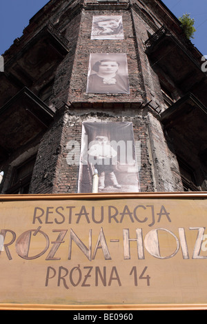 Warsaw Poland the Ulica Ul Prozna street part of the former Jewish Ghetto Getto includes a replica Jewish cafe Stock Photo