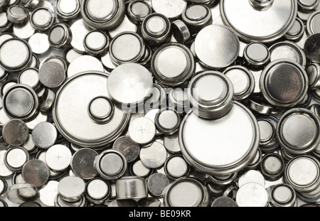 Background image of lithium batteries of various sizes Stock Photo