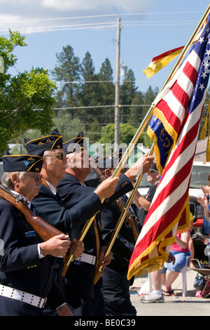 United States military veteran Color Guard on parade during 4th of July festivities in Cascade, Idaho, USA. Stock Photo