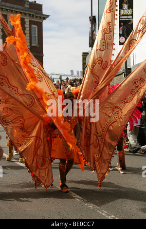 Man in an Orange Butterfly Costume in the Notting Hill Carnival Parade 2009 Stock Photo