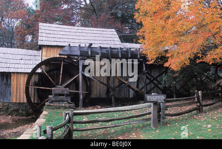 The old Mabry Mill is seen in the Virginia countryside during the peak of the colorful fall foliage. Stock Photo