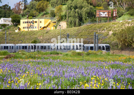 Light Rail Train, Los Angeles State Historic Park, Downtown Los Angeles, California, USA Stock Photo