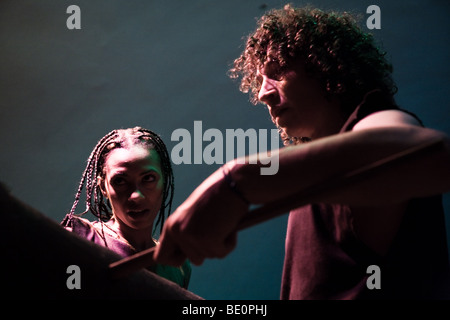 Actors Barhan Mekonen and Yonatan Dekel of Martef Basement Theatre in Jungle Book Stock Photo