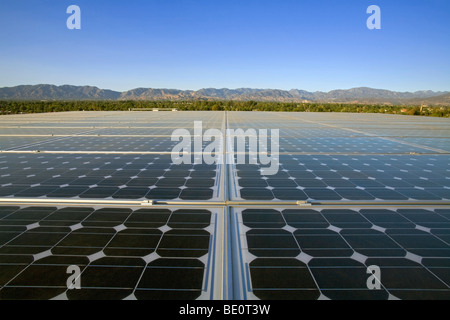 Array on rooftop of office building in Panorama City, San Fernando Valley, Los Angeles, California, USA Stock Photo