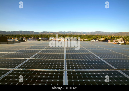 Array on rooftop of office building in Panorama City, San Fernando Valley, Los Angeles, California, USA Stock Photo