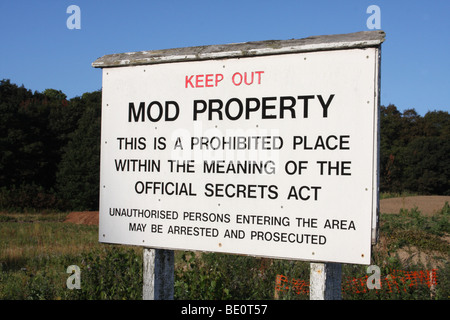 A warning sign at a Ministry of Defence site in the U.K.