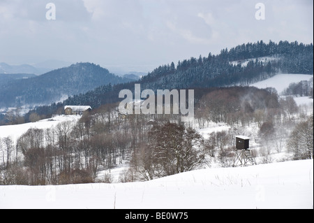 Mountain winter landscape with a high seat Stock Photo