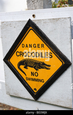 Sign warning danger of crocodiles by the Grand Union Canal Stock Photo