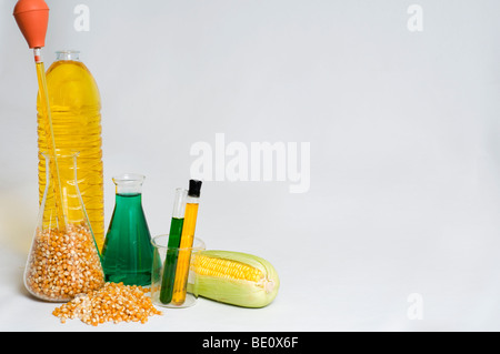 Bio fuel concept with corn and chemicals Stock Photo