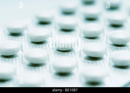 white coated tablets in blister packaging Stock Photo