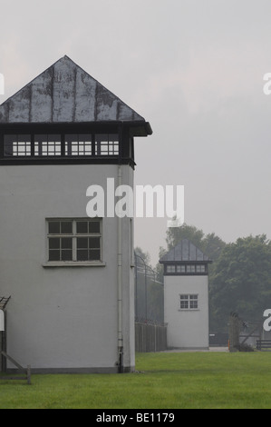 Watchtowers in former Dachau concentration camp, Germany Stock Photo