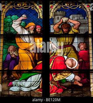 Stained glass windows inside Cologne Cathedral in Germany 2009 Stock Photo