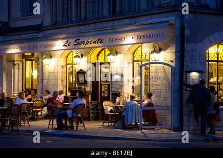 Cafe in Chartres at Night, France Stock Photo