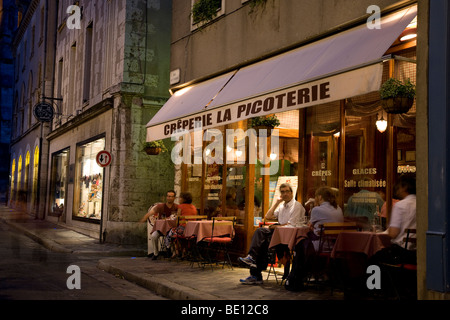 Cafe in Chartres at Night, France Stock Photo