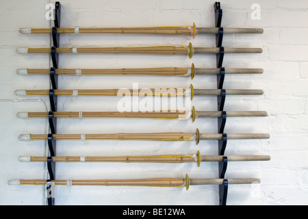 Bamboo Shinai bokken. Bamboos training swords Stock Photo