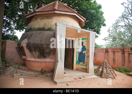 The Temple of Pythons in Ouidah, Benin is a small room housing 50 or so royal pythons. Stock Photo