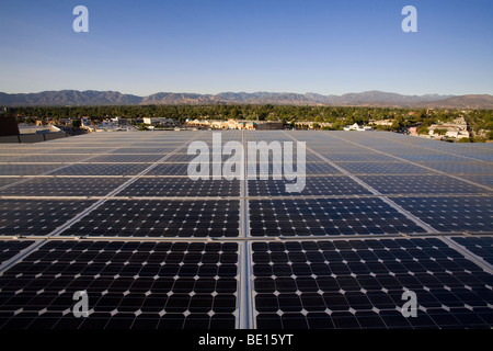 Array on rooftop of office building in Panorama City, San Fernando Valley, Los Angeles, California, USA Stock Photo