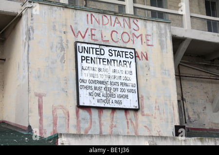 Sign at the entrance to Alcatraz island site of a disused US Penitentiary Stock Photo