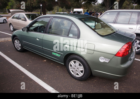 A side view of parked Honda Civic natural gas vehicle (NGV) with a Clean Air Vehicle sticker. Palo Alto California, USA Stock Photo