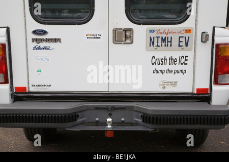 A Ford Ranger electric truck with a 'NIMH EV' (Nickel-Metal Hydride Electric Vehicle) license plate. Palo Alto, California, USA Stock Photo