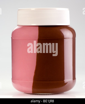 Jar of chocolate and fruit cream spread Stock Photo