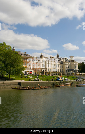 Riverside Terrace and Buildings Overlooking The River Thames By Richmond Bridge Surrey England On A Summers Day Stock Photo