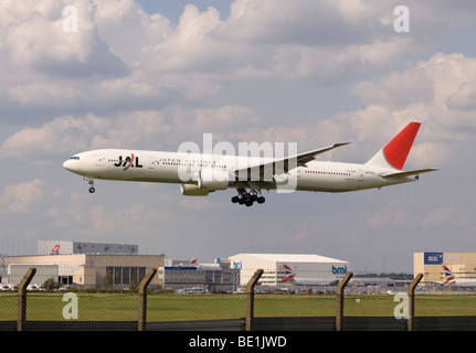 JA733J JAL Japan Airlines Boeing 777-346ER landing at London Heathrow Stock Photo