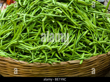 basket of Indian green beans Stock Photo