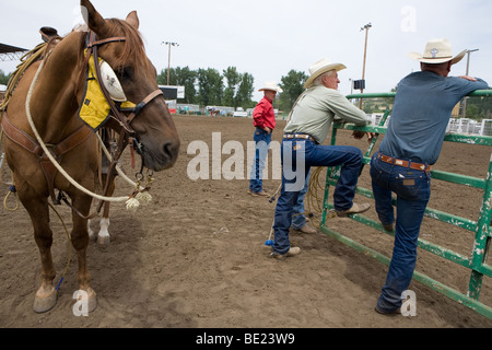 Cowboys practicing at a rodeo in Elgin Oregon Stock Photo