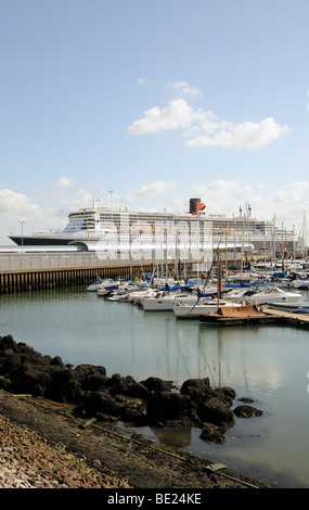 Queen Mary 2 on the new Ocean Terminal Southampton seen from Town Quay  close to the city centre Southampton England UK Stock Photo