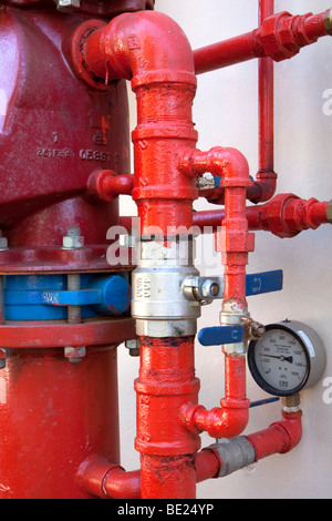 Close-up section of valve control for fire sprinkler system. Stock Photo