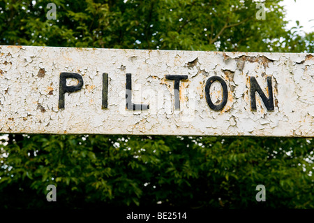 Country road sign in Pilton, Somerset, where the Glastonbury Festival is sited each June. Stock Photo