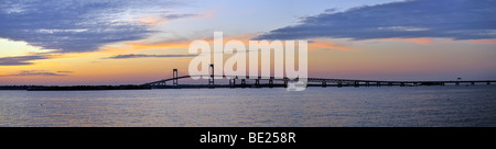 Newport Bridge Panorama at sunset, Newport, Rhode Island, USA Stock Photo