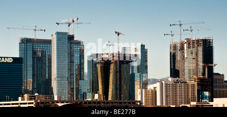 View of construction cranes at project sites along The Strip in Las Vegas, Nevada Stock Photo
