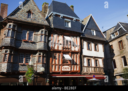 Medieval half-timbered buildings in La place du Centre, Lannion, Côte d’Armor, Brittany, France Stock Photo