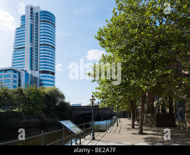 Bridgewater Place Apartment and Office block next to the River Aire near Granary Wharf, Leeds, West Yorkshire, England Stock Photo