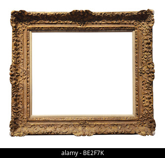 Vintage ornamental gold frame isolated over a white background Stock Photo
